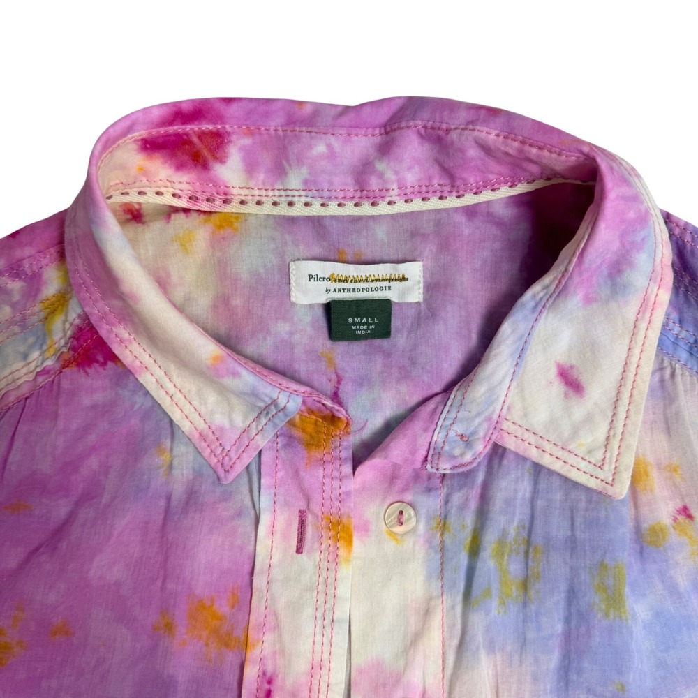 Anthropologie Pilcro Pastel Tie Dye Button Down Shirt Womens S 100% Cotton Boho - Picture 3 of 13
